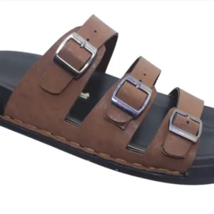 Lifestyle shot of RIKSCLUB ST1113 men's synthetic leather sandals in brown, mehandi, and tan colors