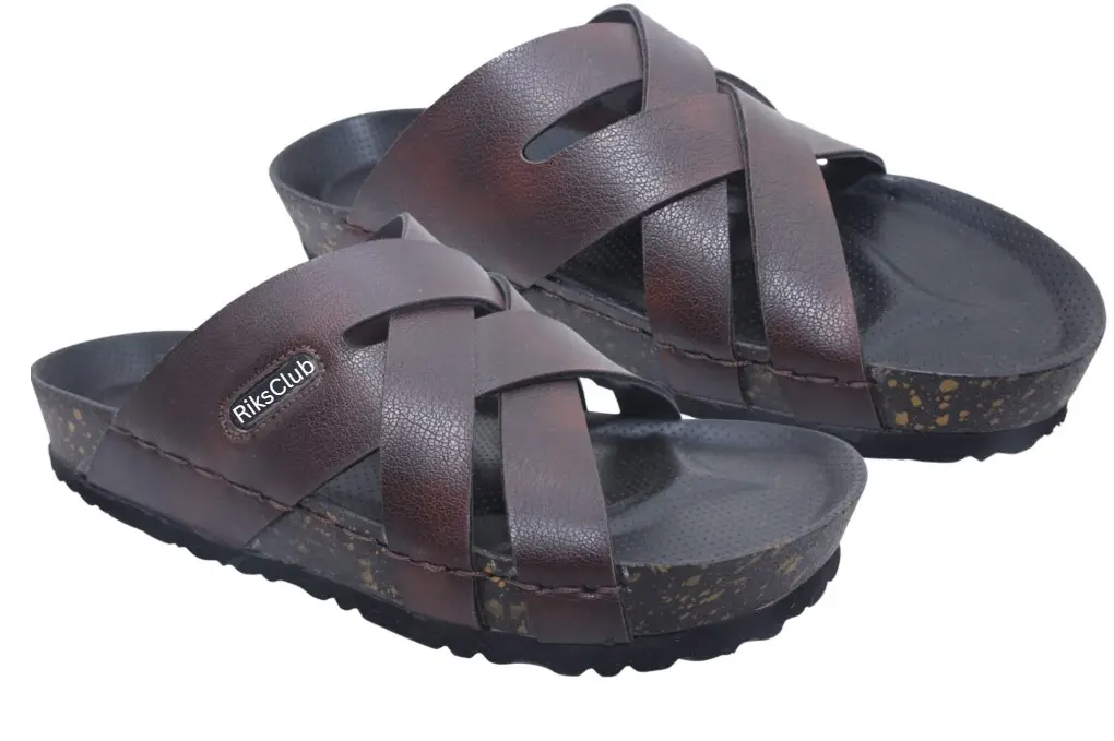 Mens Brown Synthetic Leather Cork Style Slipper ST1121 RiksClub