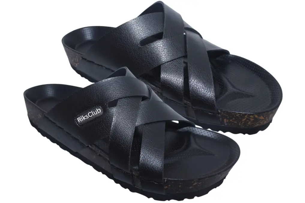 Mens Black Synthetic Leather Cork Style Slipper ST1121 RiksClub