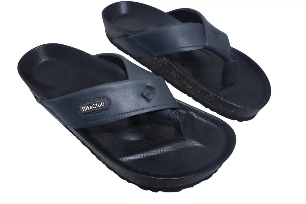 "RIKSCLUB ST1120 men's navy blue sandals with synthetic leather straps and ergonomic footbed for daily wear.