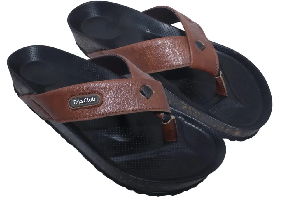 Classic tan-colored synthetic leather sandals (ST1120) with a stylish cross-strap design and durable RiksClub branding.