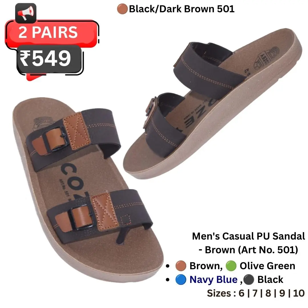 Men's Casual Cork Sole PU Sandal Black Art No. 501