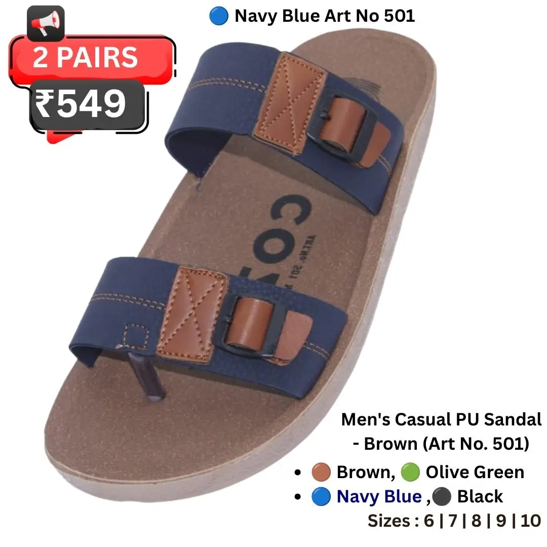 Men's Casual Cork Sole PU Sandal Navy Blue Art No. 501