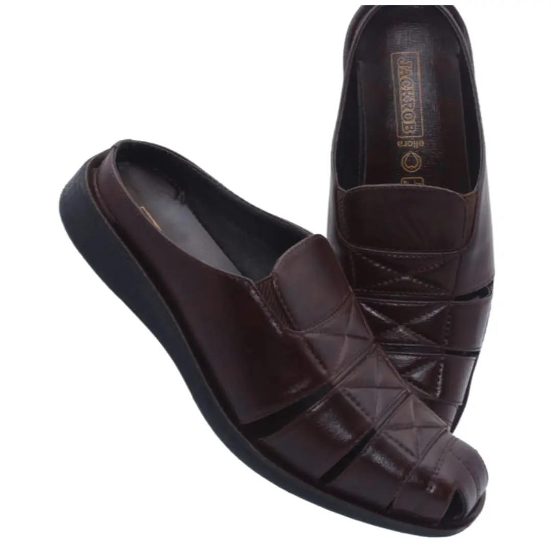 Men's brown PU comfort sandal with cushioned sole