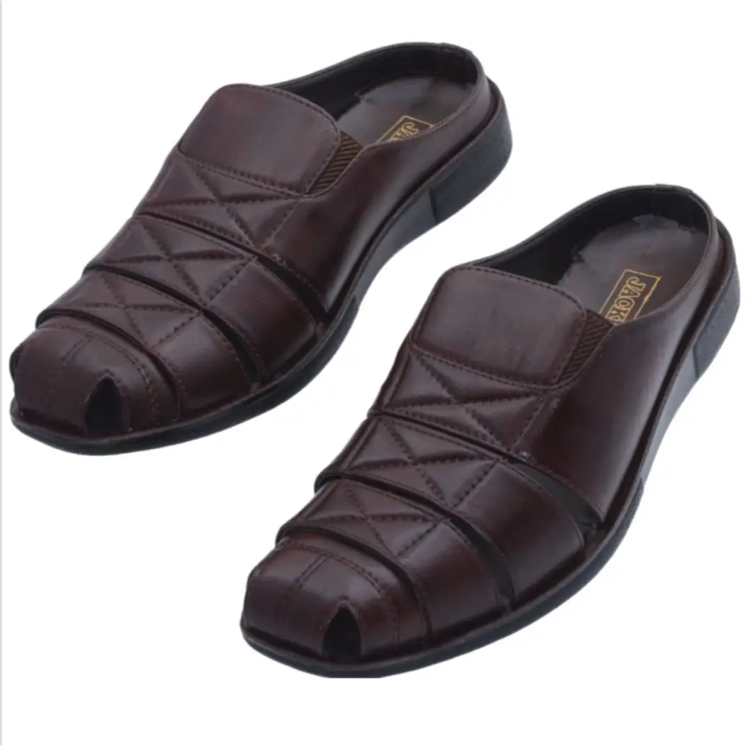Men's brown PU comfort sandal with cushioned sole