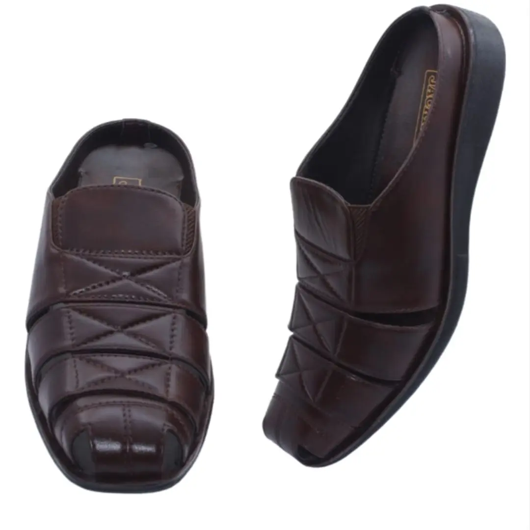 Men's brown PU comfort sandal with cushioned sole