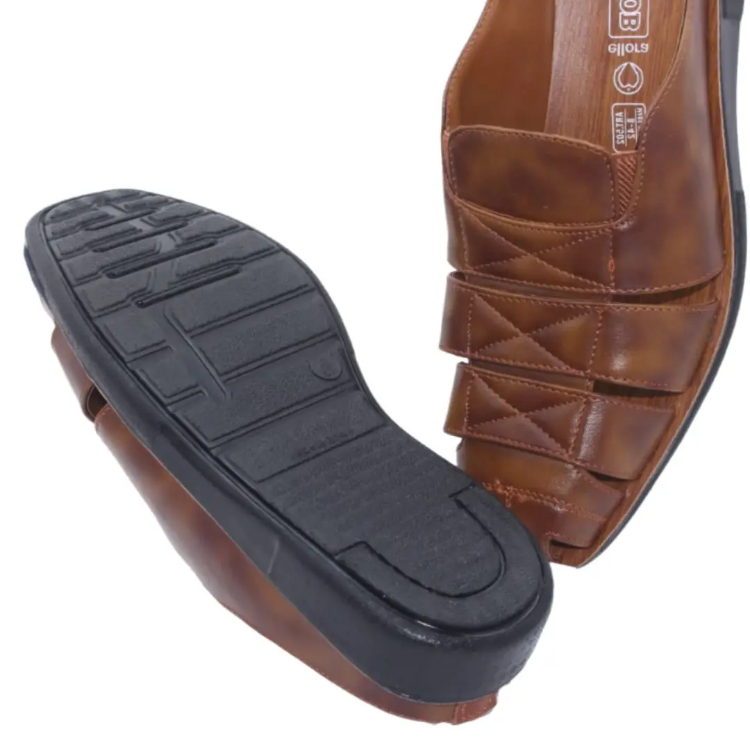 Men's brown PU comfort sandal with cushioned sole