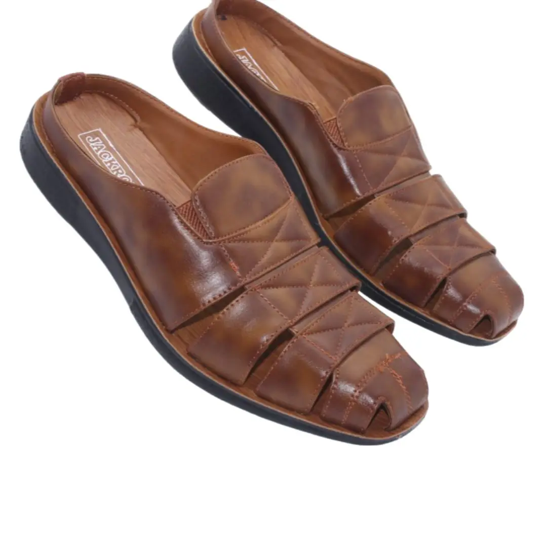 Men's brown PU comfort sandal with cushioned sole