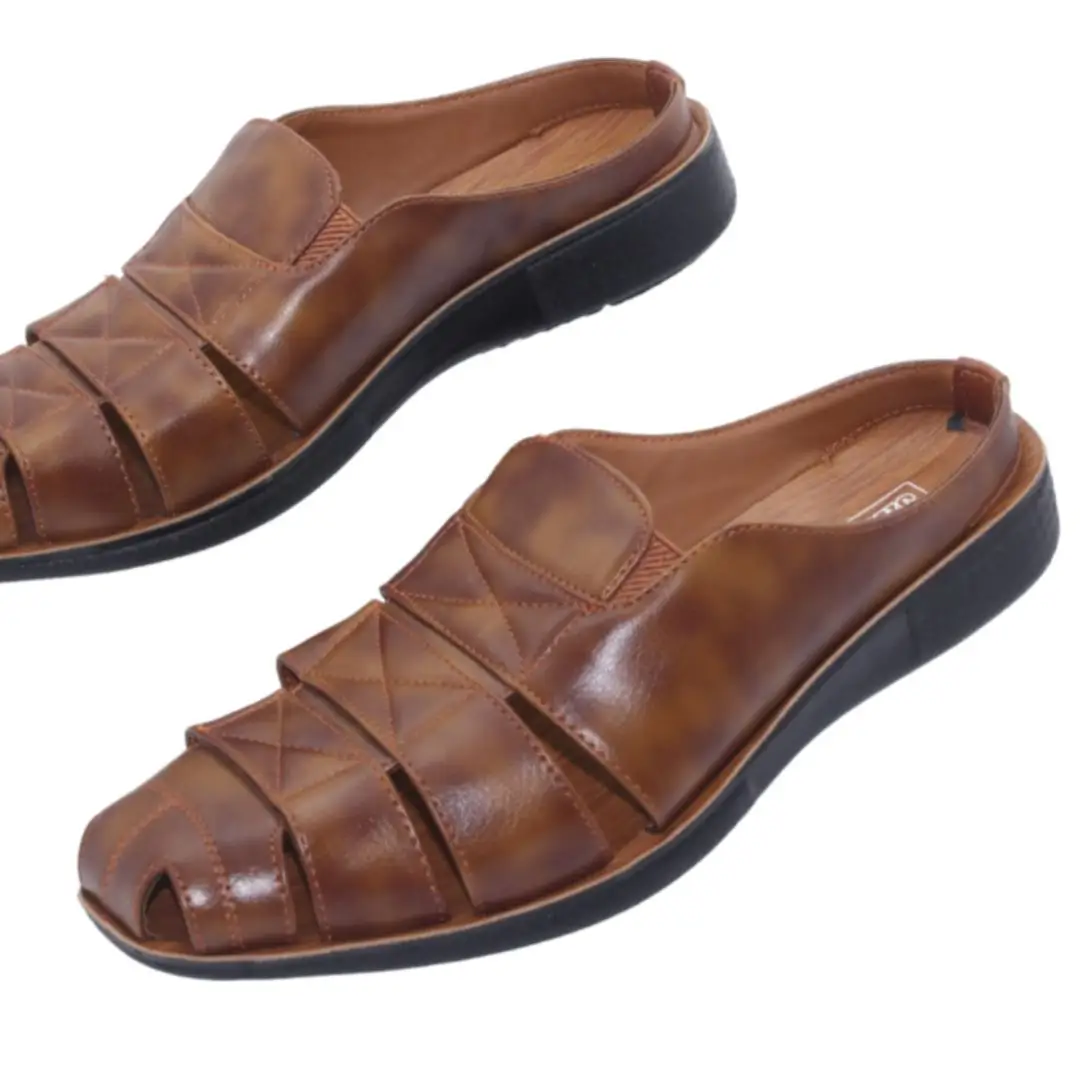 Men's brown PU comfort sandal with cushioned sole