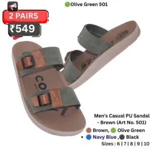 Men's Casual Cork Sole PU Sandal Olive Green Art No. 501