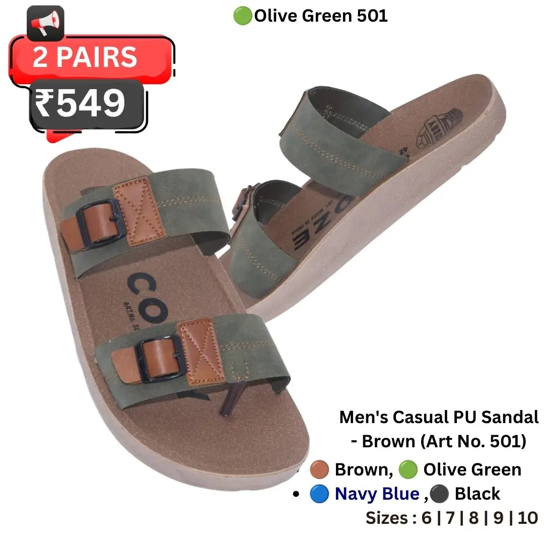 Men's Casual Cork Sole PU Sandal Olive Green Art No. 501